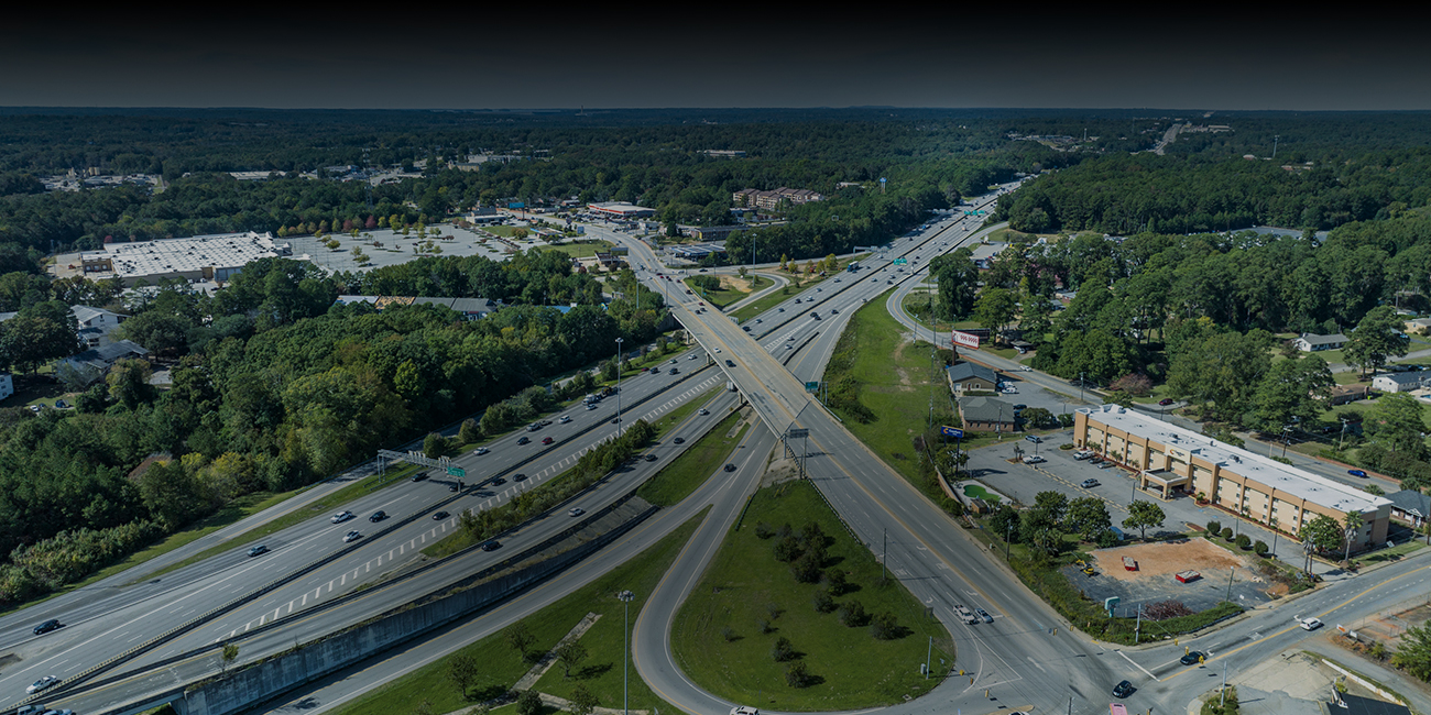 Aerial view of a highway intersection